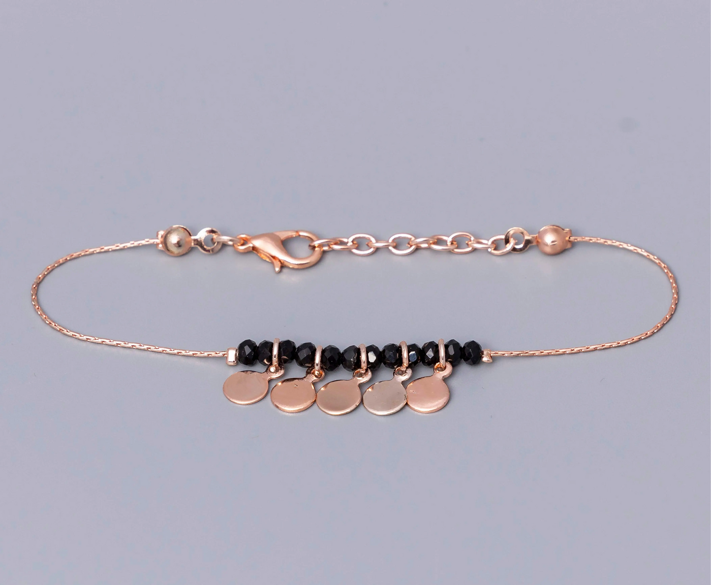Rose Gold Black Bead & Circle Disk Bracelet Hey Bou