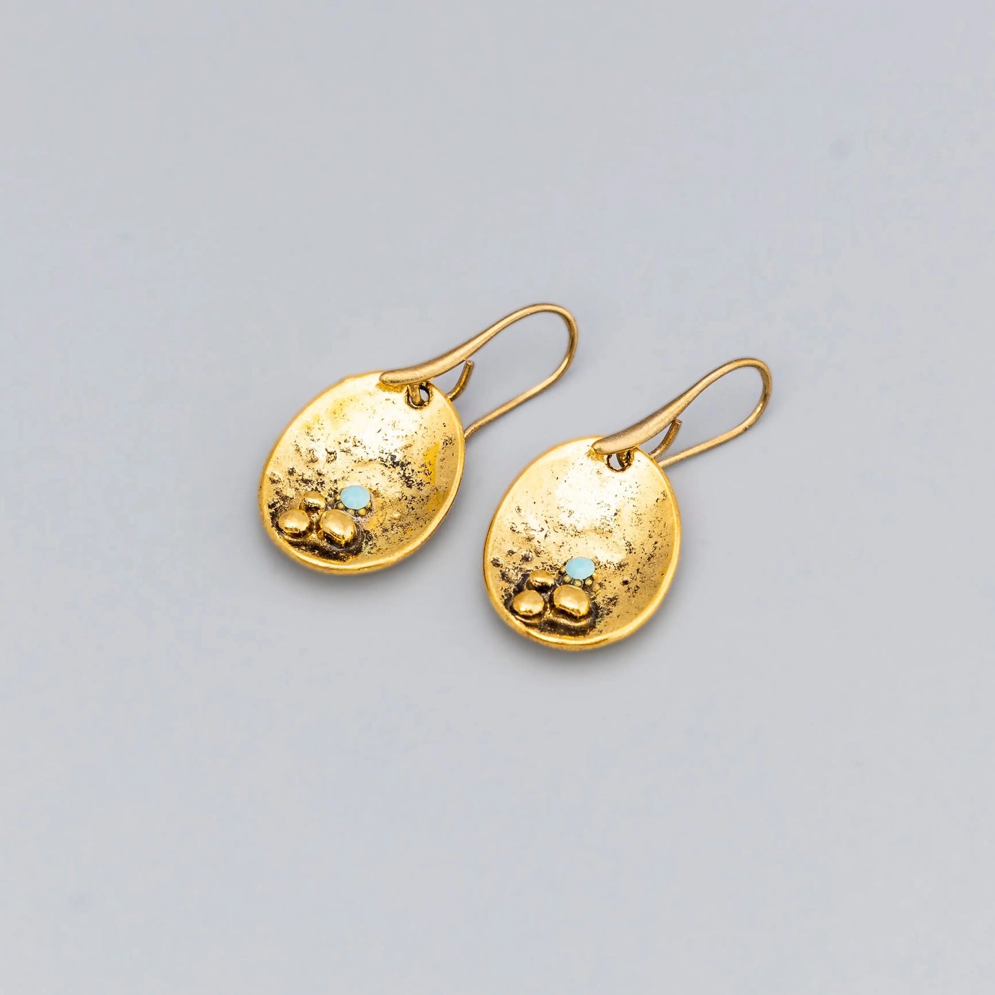 Gold Plated Oval Blue Gem Earrings Hey Bou