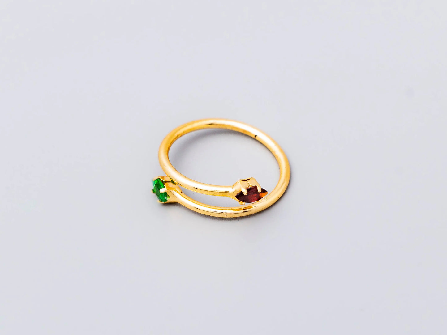 Gold Plated Red & Green Natural Agate Stone Ring Hey Bou
