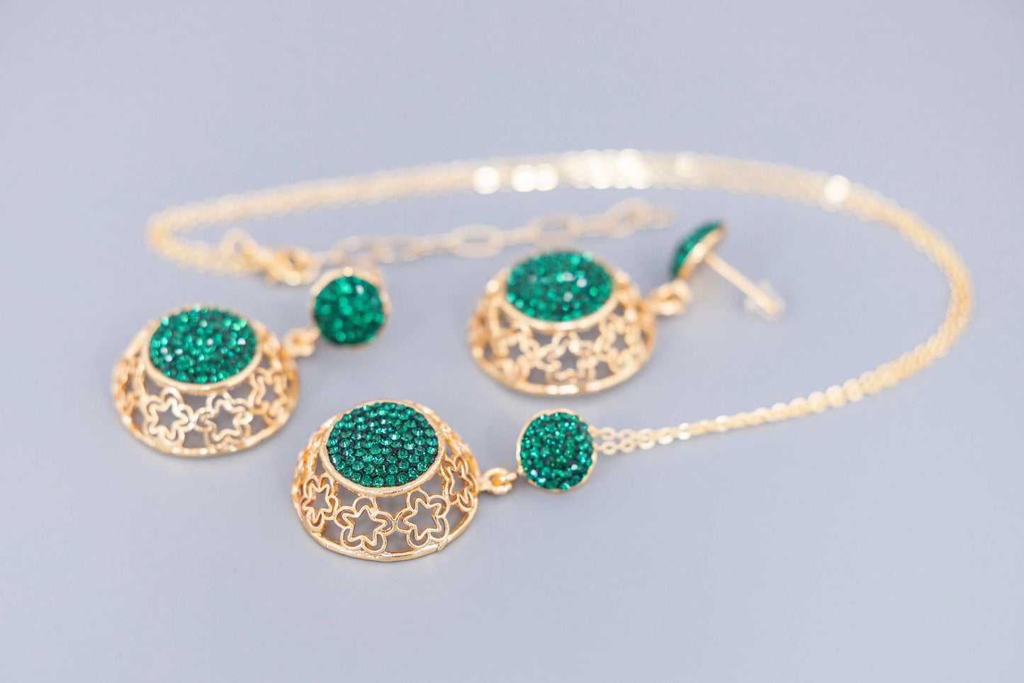 Gold Plated Green Zirconia Earrings Hey Bou