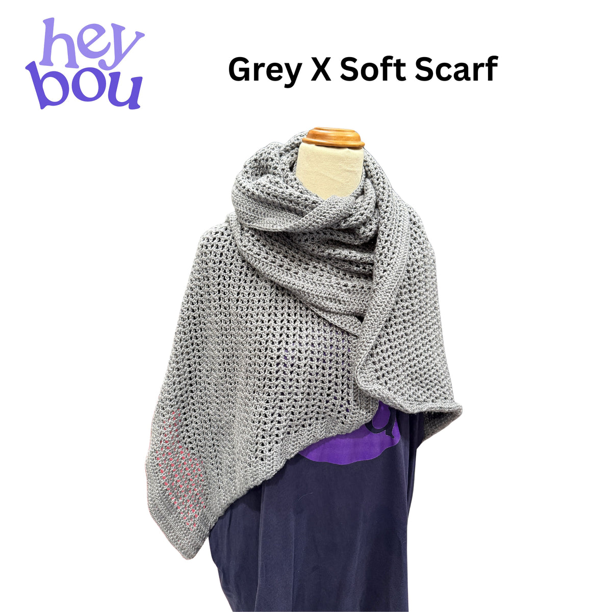 Handmade Grey X Soft Crochet Scarf | Hey Bou