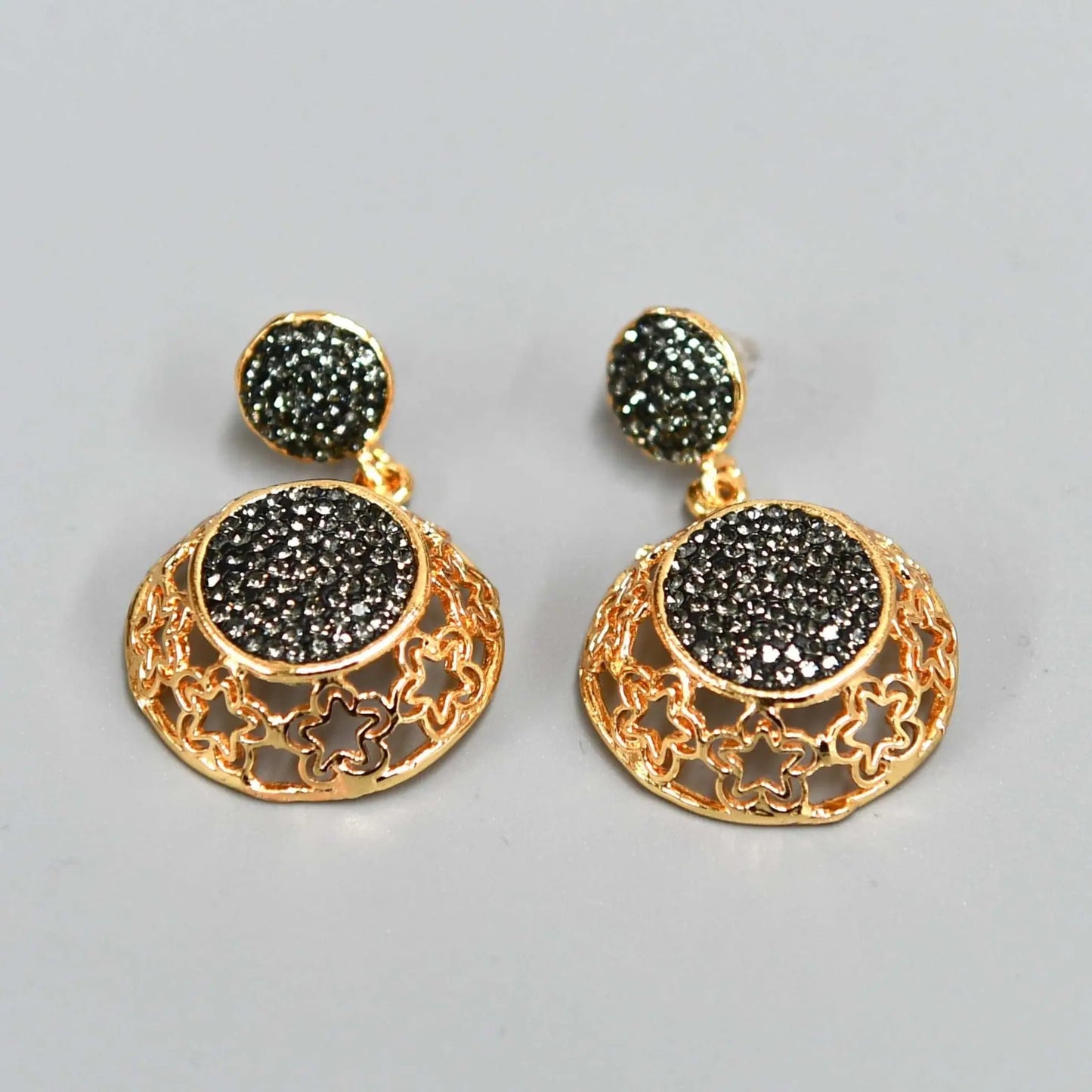 Gold Plated Grey Zirconia Earrings Hey Bou