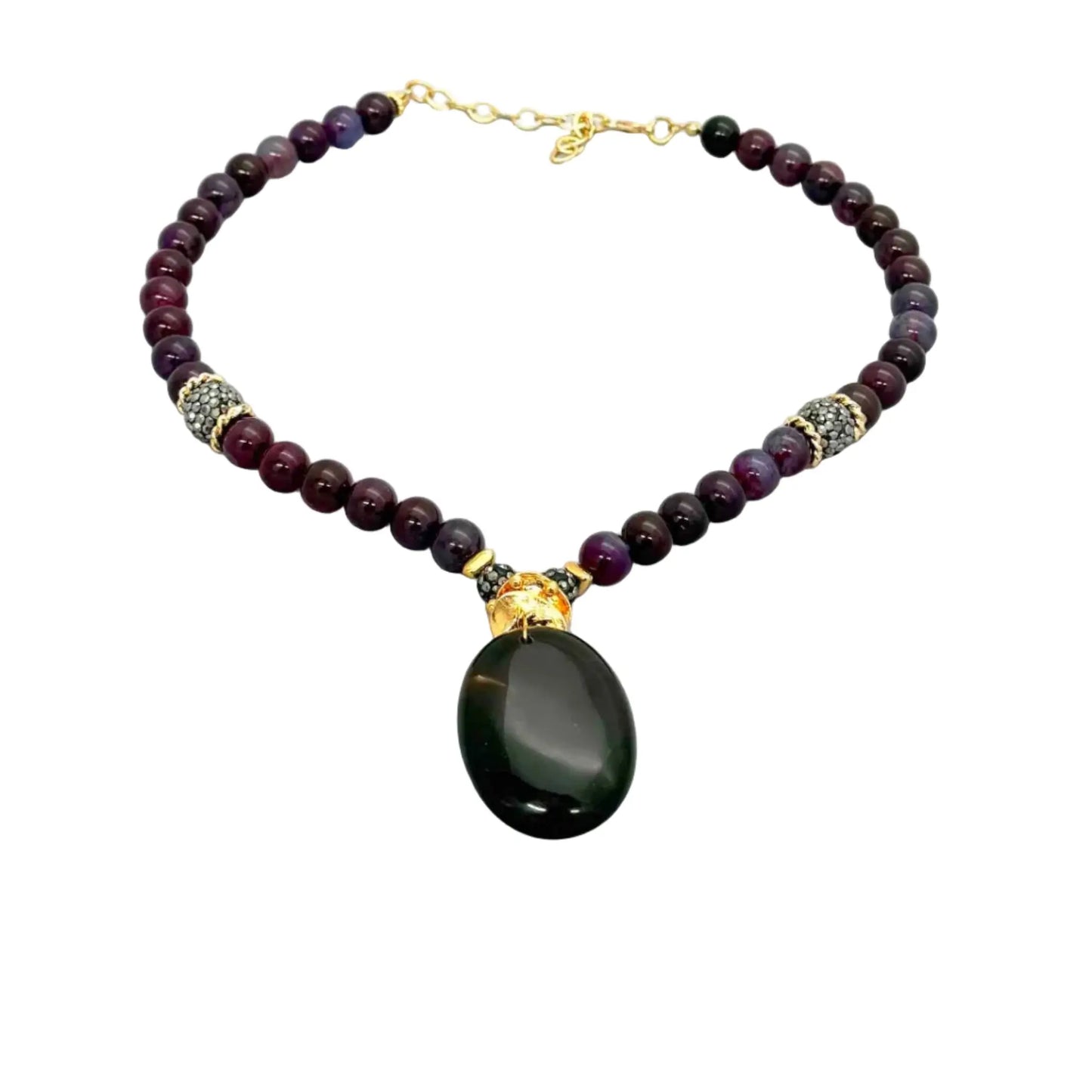 Gold Plated Natural Large Agate and Amethyst Bead Necklace Hey Bou