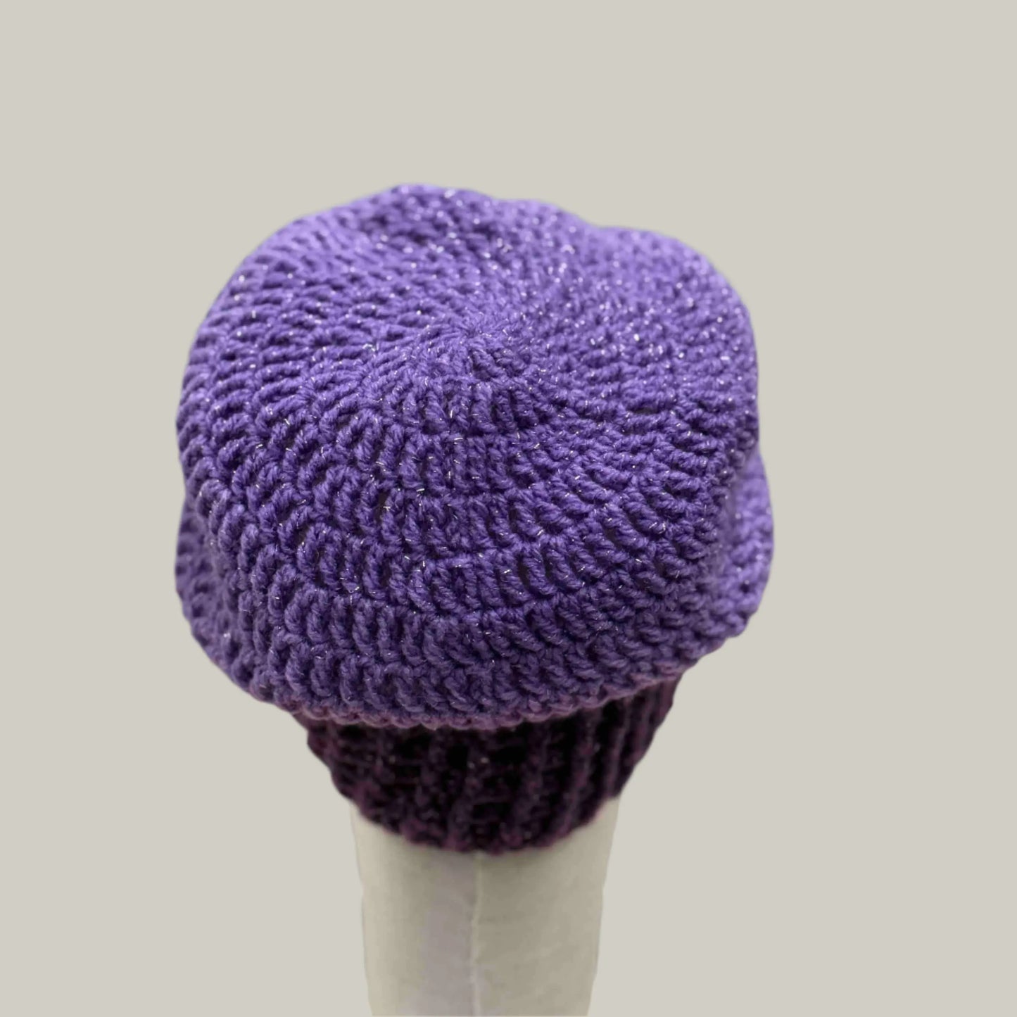 Maeve & Dark Purple Sparkle Treble Crochet Adult Slouchy Beanie 46-67cm H 26cm HeyBou