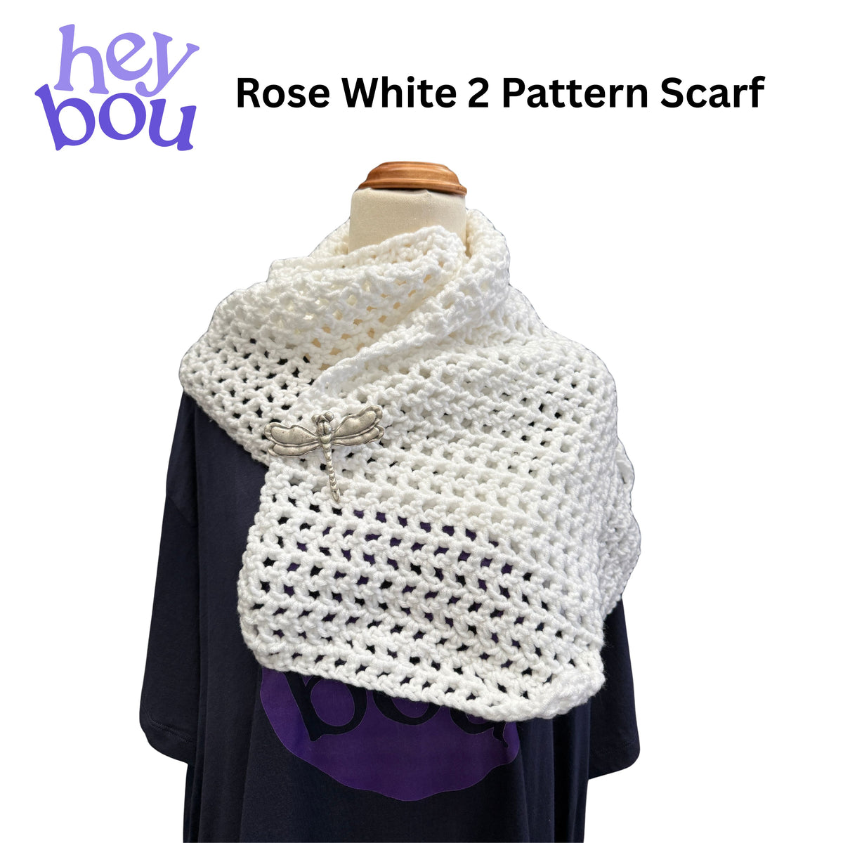 Handmade White Rose Crochet Pattern 2 Scarf | Hey Bou