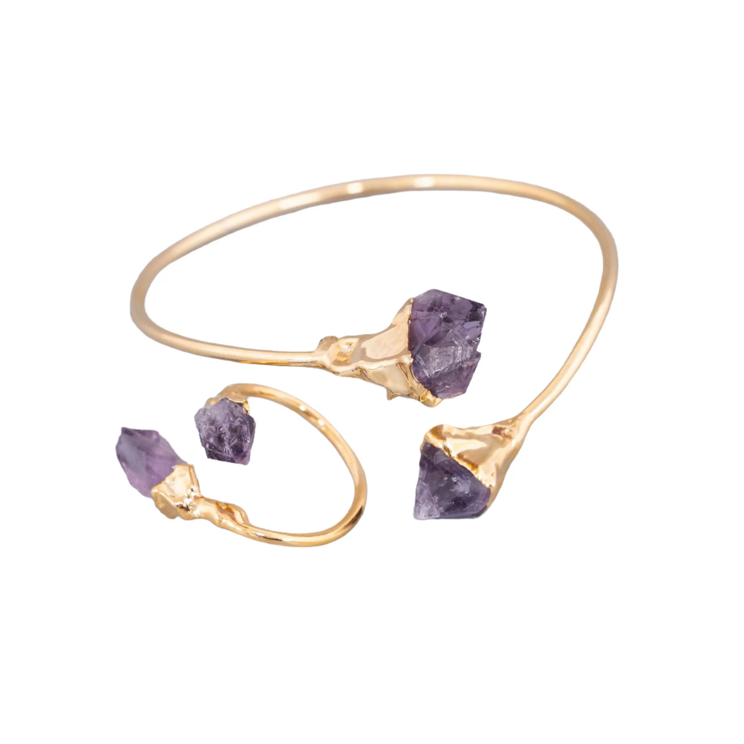 Gold Plated Raw Amethyst Stone Ring HeyBou