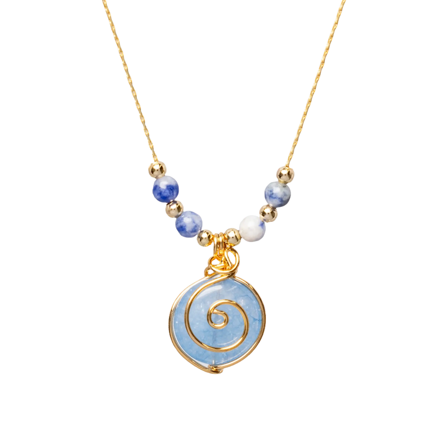 Gold Plated Circle Natural Stone Agate Swirl w Beads Necklaces Hey Bou