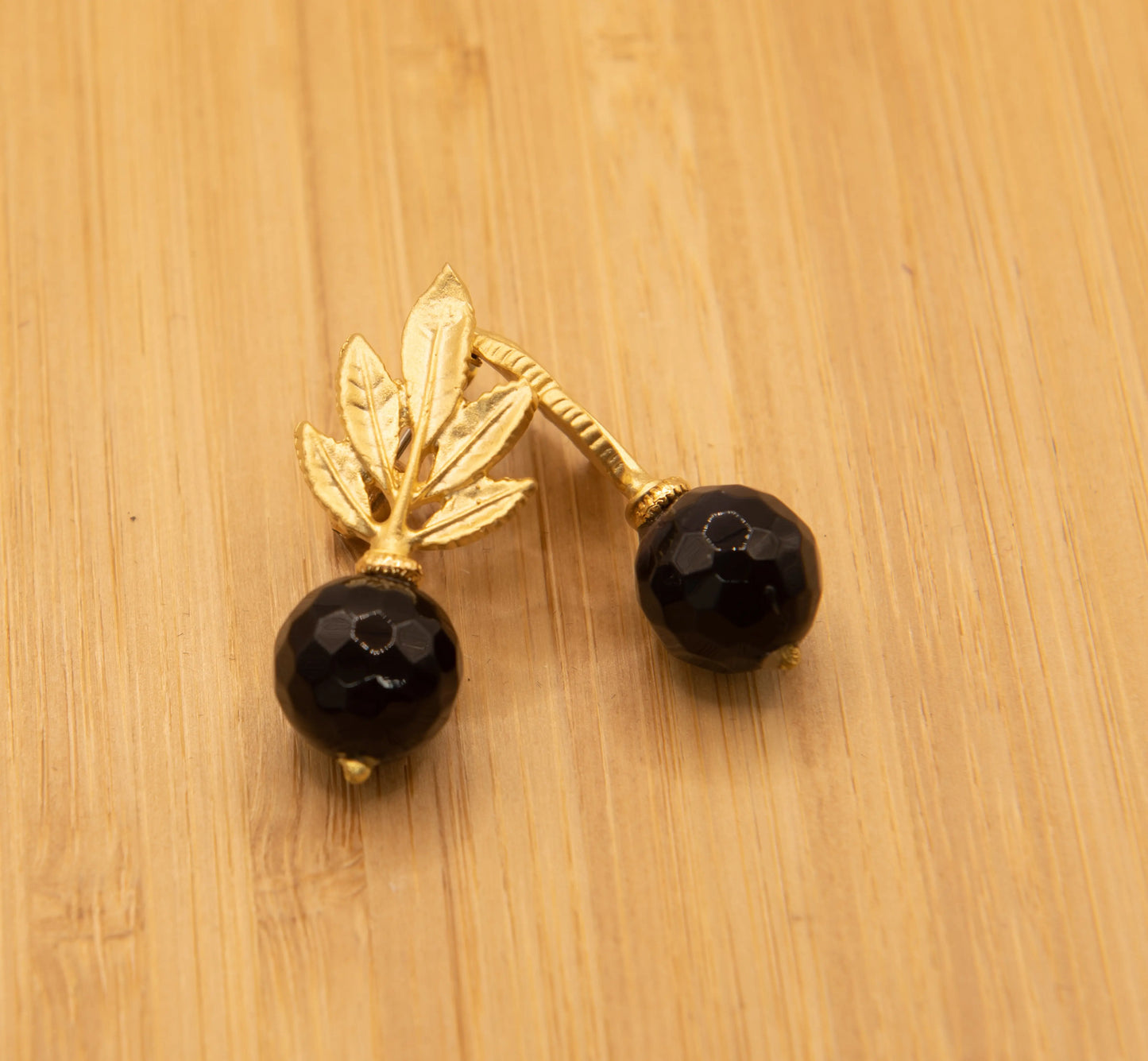 Gold Plated Purple Bead and Leaf Earrings Hey Bou