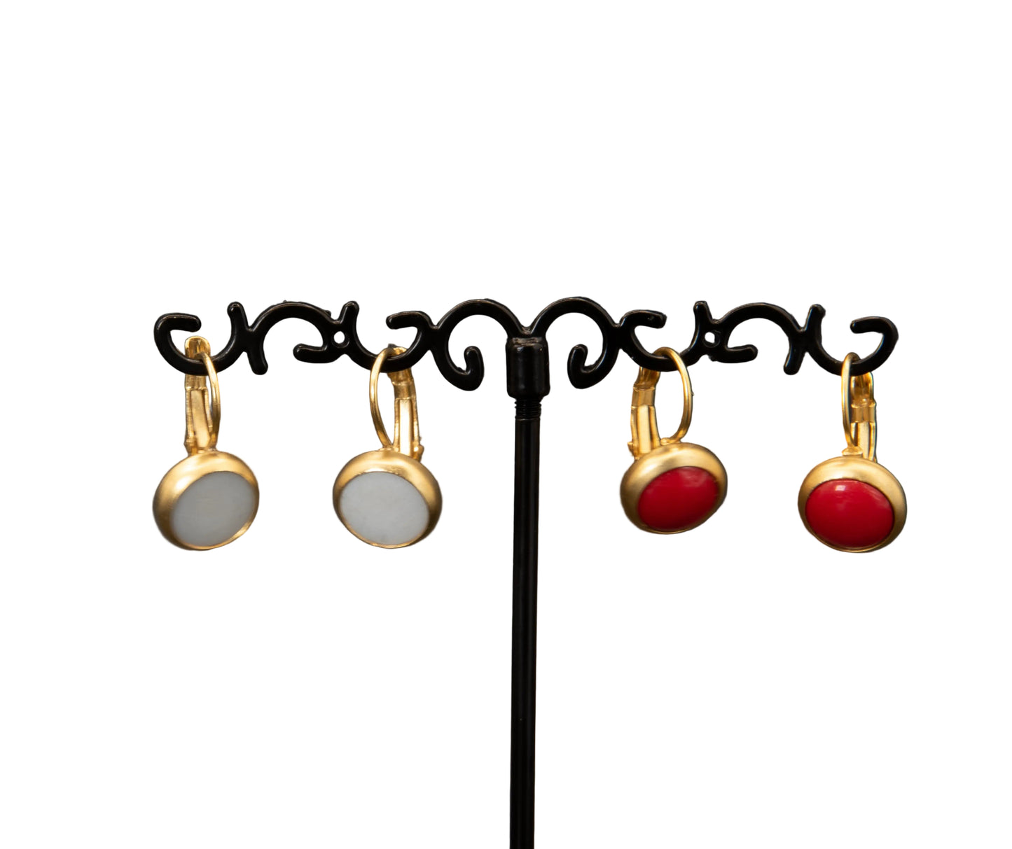 Gold Plated Natural Stone Small Hook Earrings