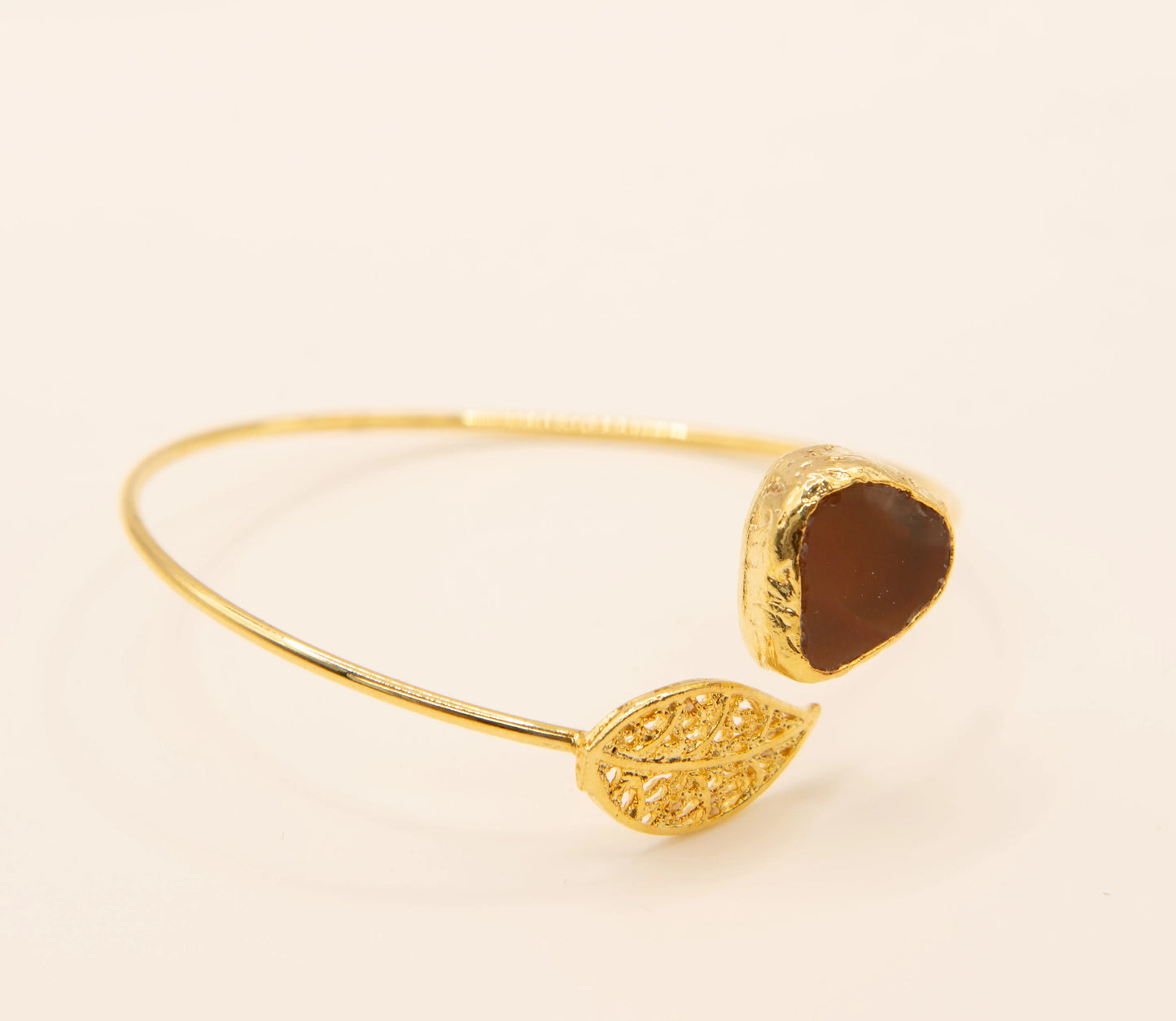 Gold Plated Leaf and Amber Tear Drop Stone Bracelet Hey Bou