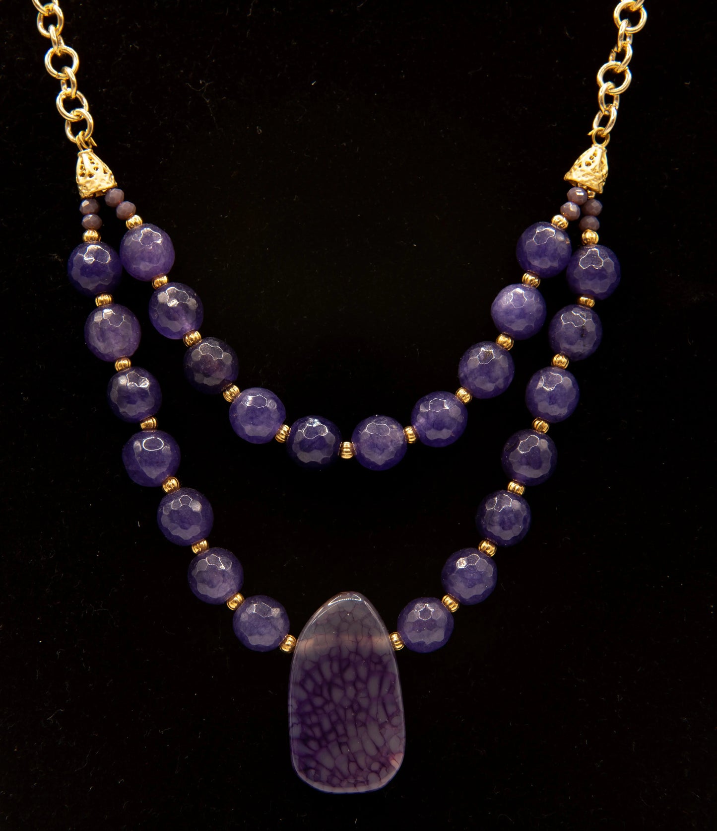 Gold Plated Amethyst Stone and Bead Necklace Hey Bou