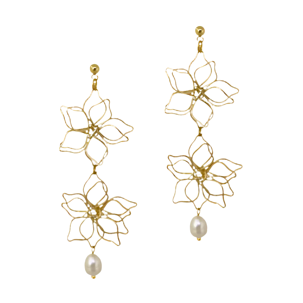 Flora Fino Pearl Drop Stud Earrings Arete