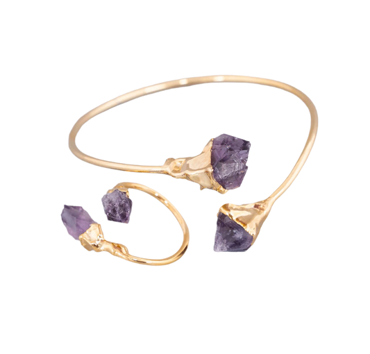 Gold Plated Raw Amethyst Bracelet HeyBou