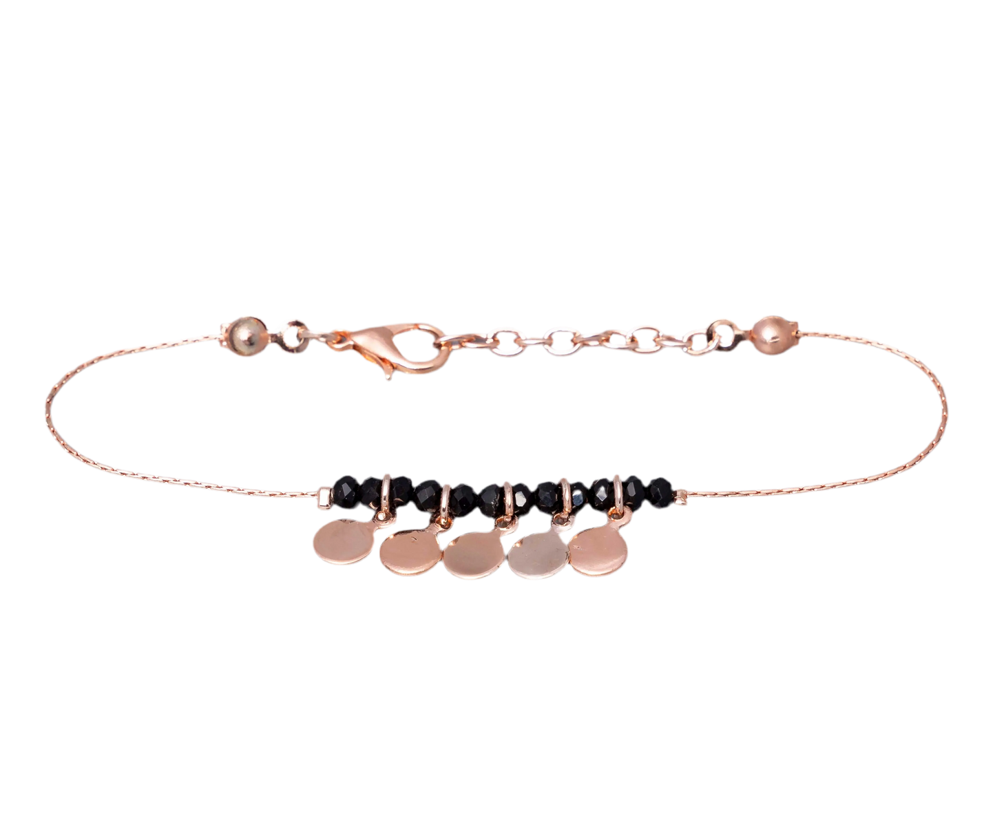 Rose Gold Black Bead & Circle Disk Bracelet Hey Bou