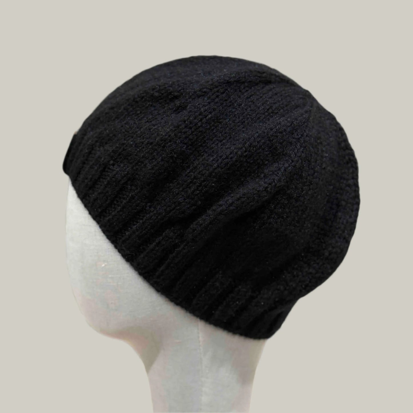 Black 2" Rib Knit Child/Adult Beanie 40-60cm H 20.5cm HeyBou