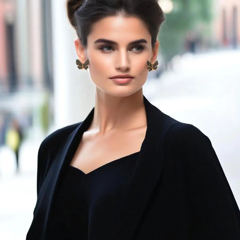 Black Zirconia Butterfly Earrings Hey Bou