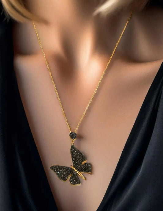 Black Zirconia Butterfly Necklace Hey Bou