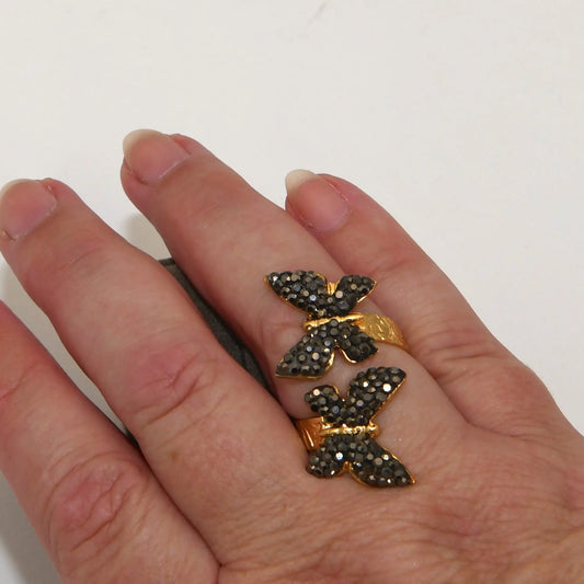 Black Zirconia Butterfly Ring Hey Bou