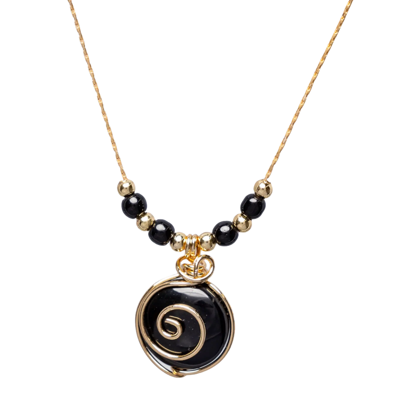 Gold Plated Circle Natural Stone Agate Swirl w Beads Necklaces Hey Bou