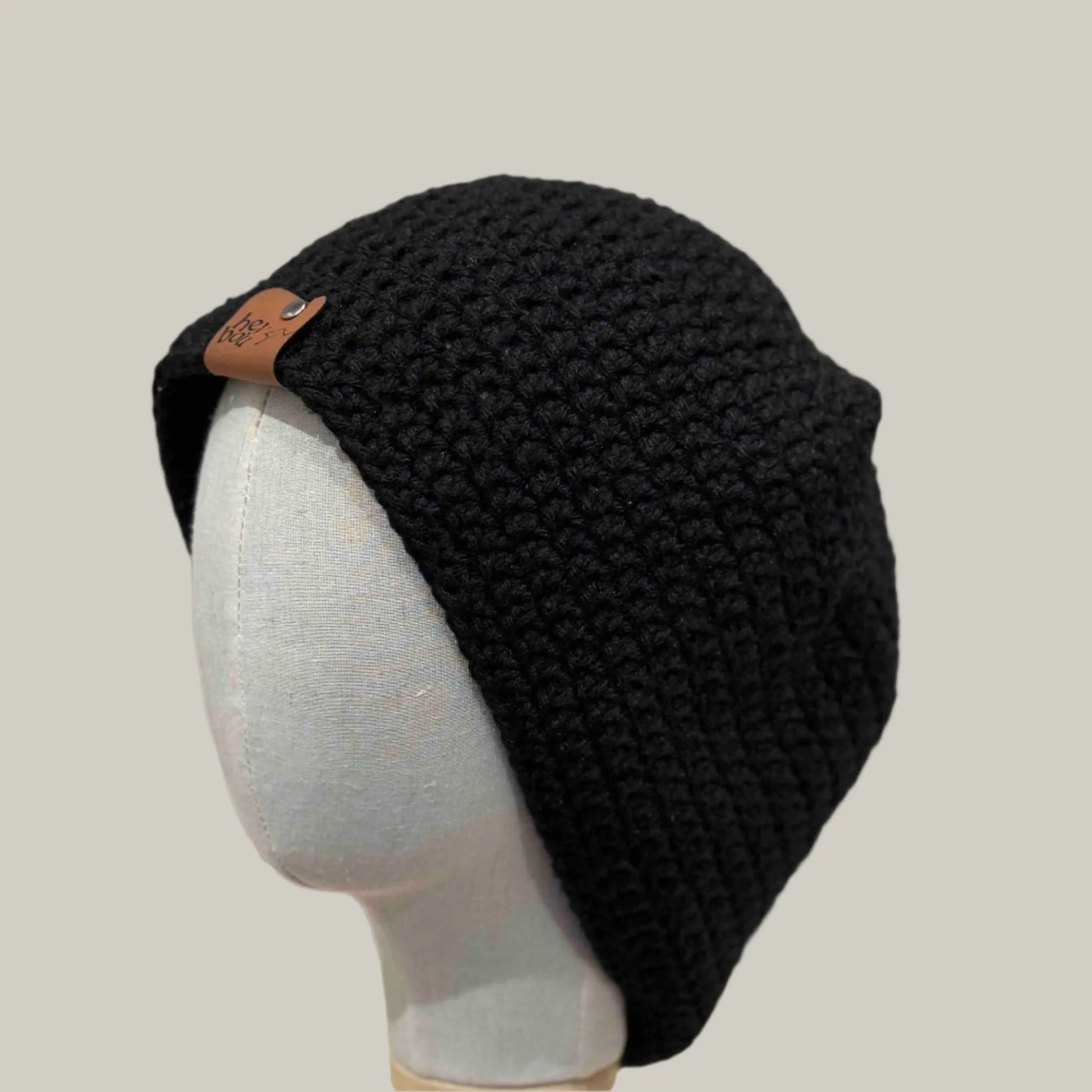 Black Double Crochet 2XL Adult Beanie 67-86cm H 26cm HeyBou - Made by Lisa