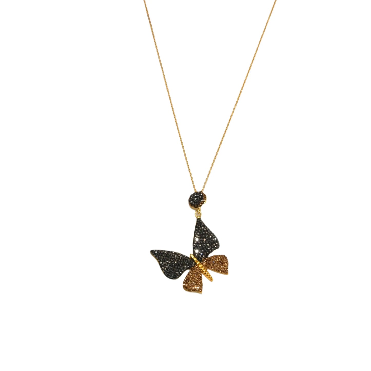 Black & Gold Zircon Crystal Butterfly Necklace Hey Bou