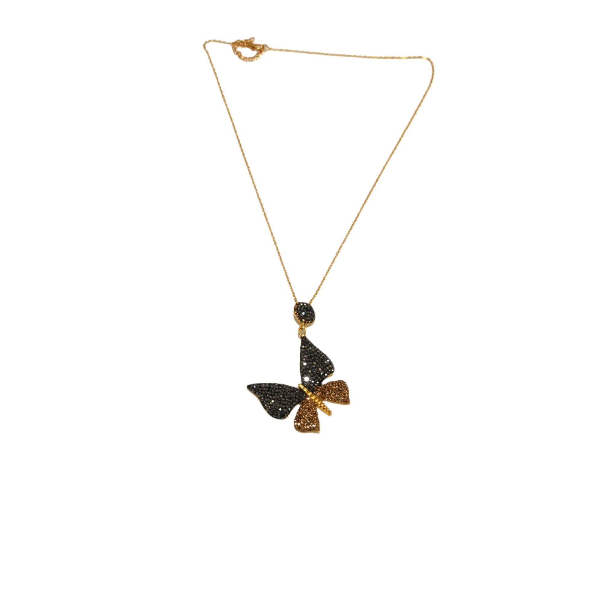 Black & Gold Zircon Crystal Butterfly Necklace Hey Bou