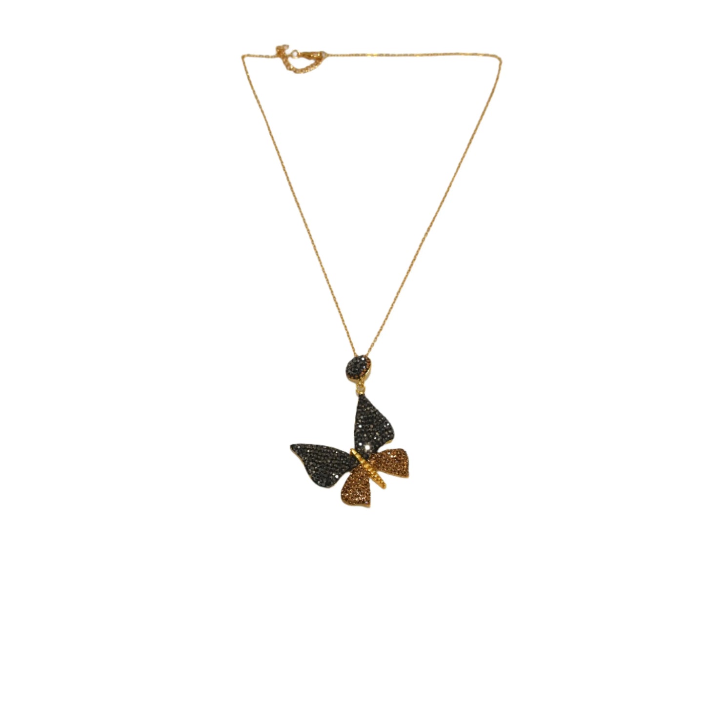 Black & Gold Zircon Crystal Butterfly Necklace Hey Bou