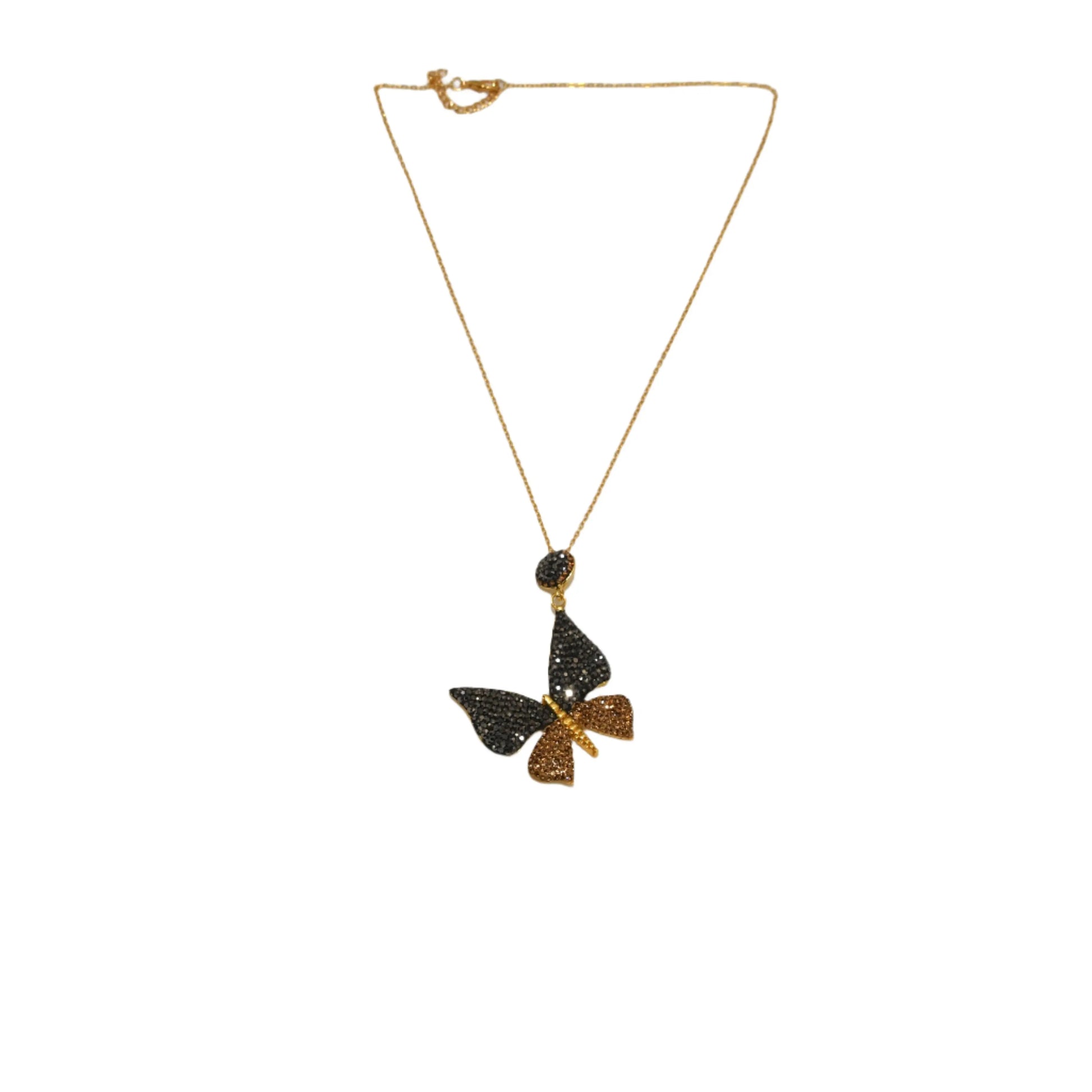 Black & Gold Zircon Crystal Butterfly Necklace Hey Bou