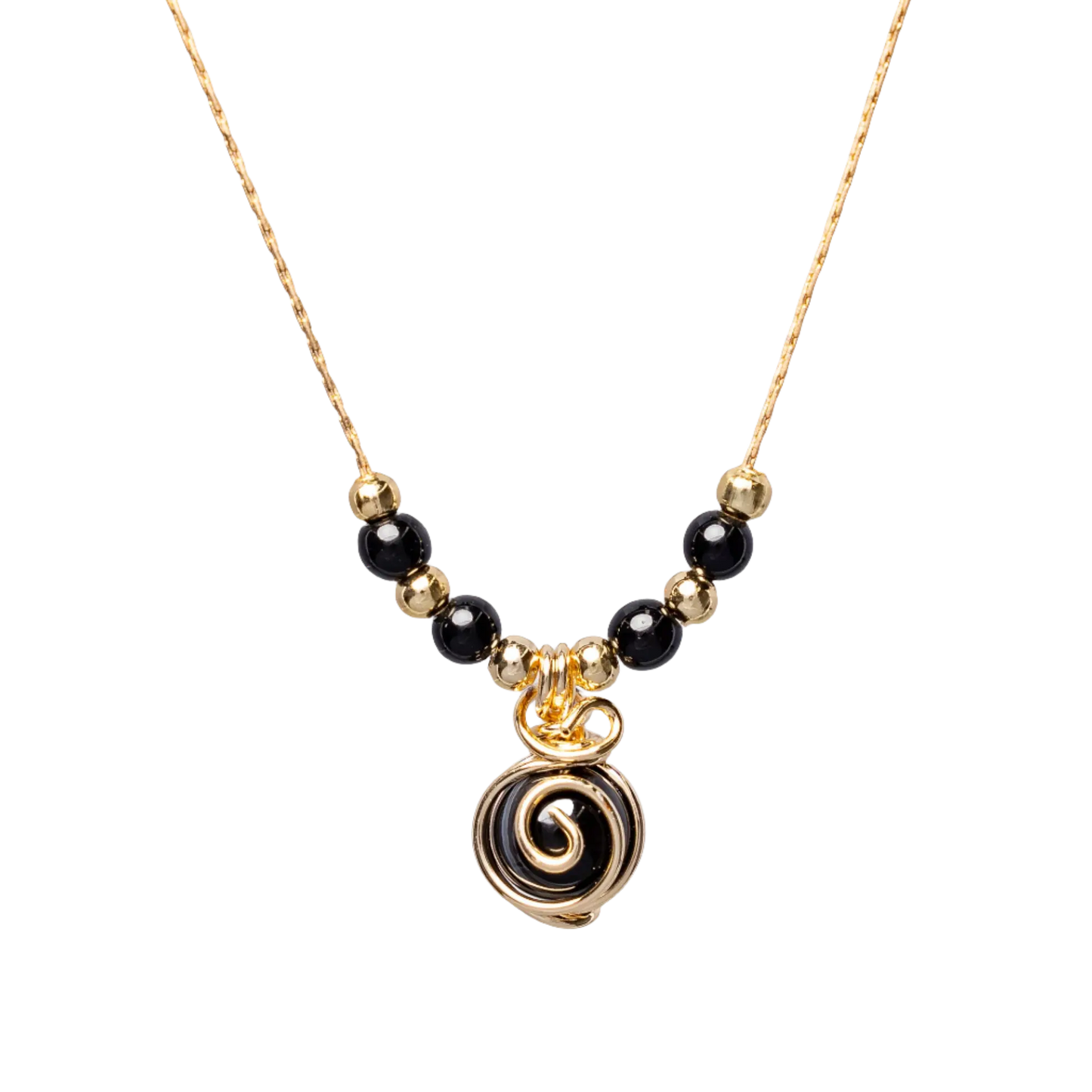 Gold Plated Natural Stone Agate Sphere Swirl & Beads Necklaces Hey Bou