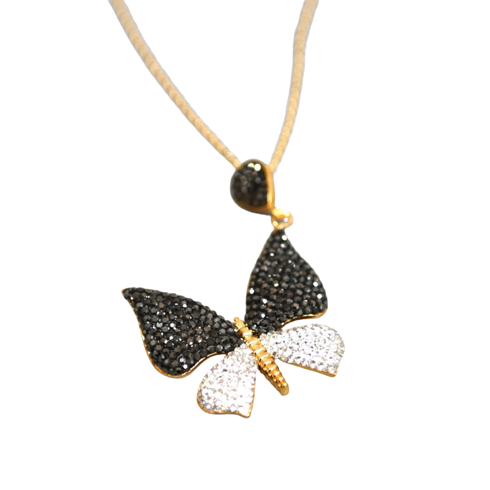 Black & White Zirconia Butterfly Necklace Hey Bou