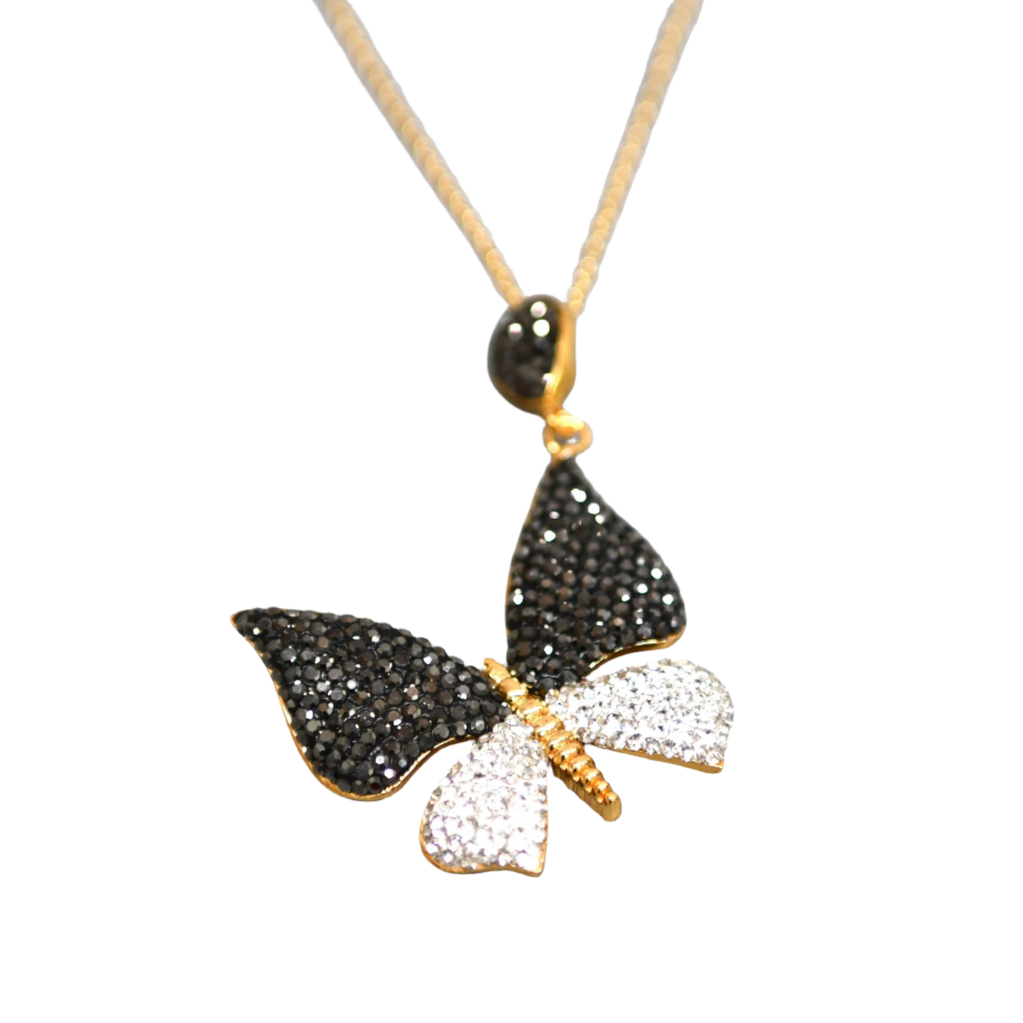 Black & White Zirconia Butterfly Necklace Hey Bou