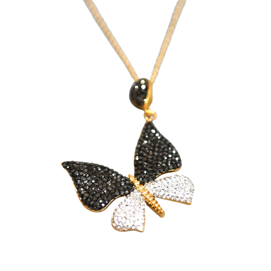Black & White Zirconia Butterfly Necklace Hey Bou