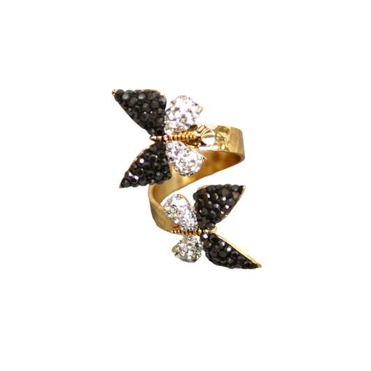 Black & White Zirconia Butterfly Ring Hey Bou