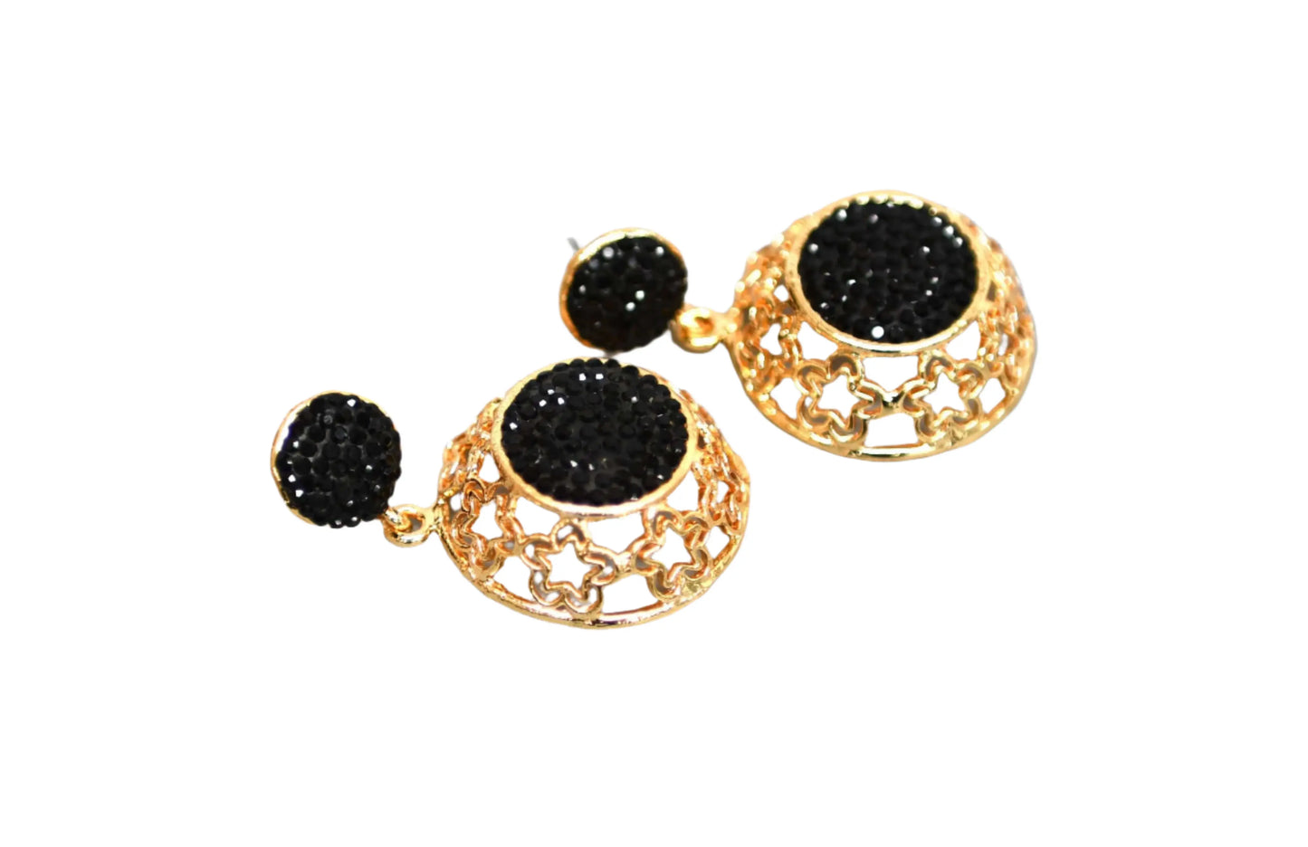 Gold Plated Black Zirconia Earrings Hey Bou