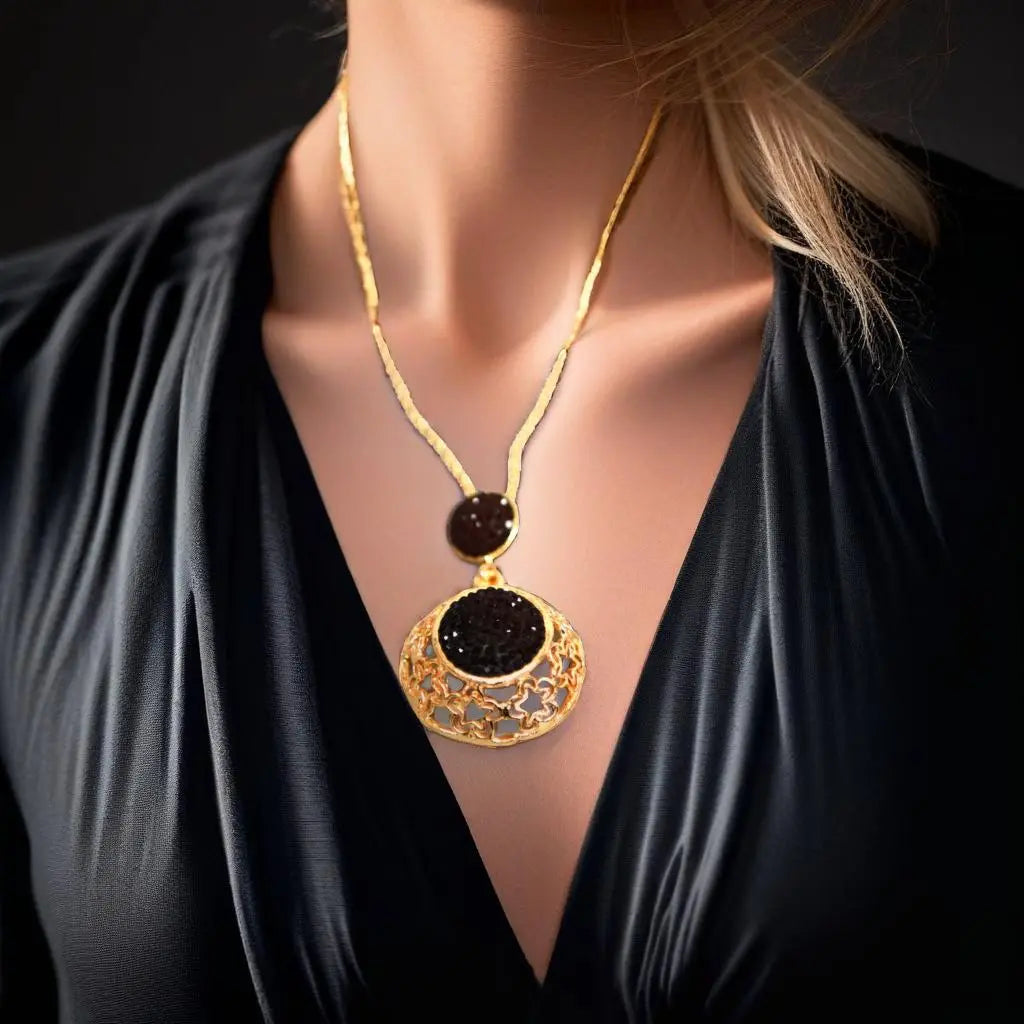 Gold Plated Black Zirconia Necklace Hey Bou