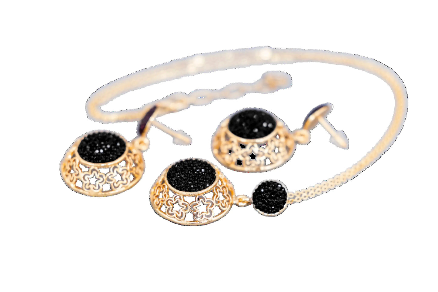 Gold Plated Black Zirconia Earrings Hey Bou