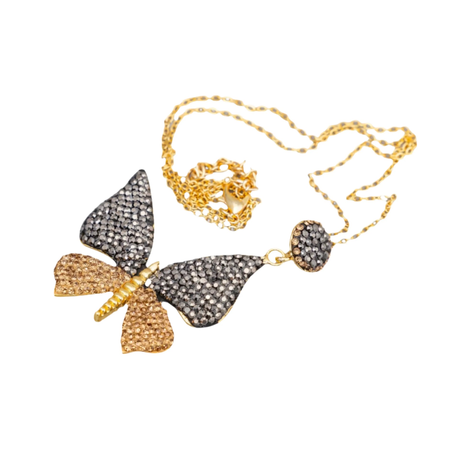 Black & Gold Zircon Crystal Butterfly Necklace Hey Bou
