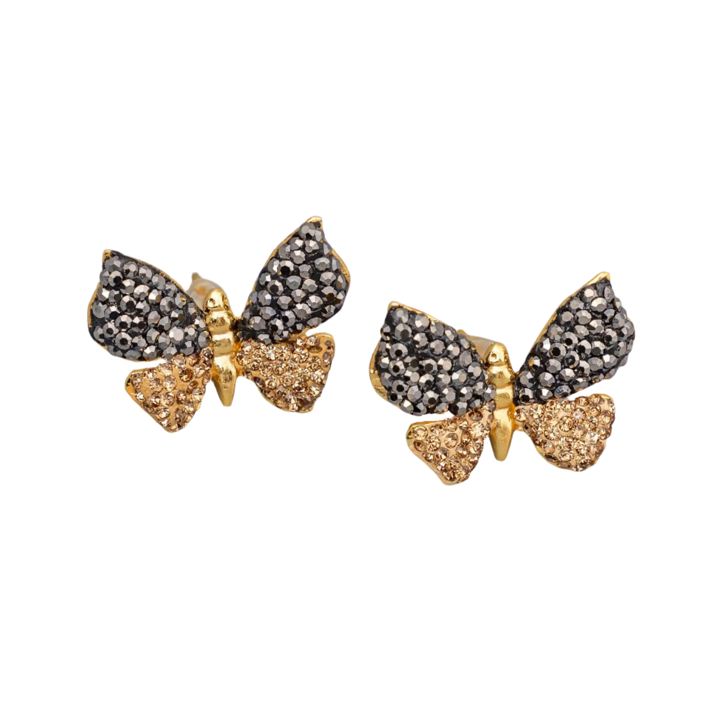 Black & Gold Zirconia Butterfly Earrings Hey Bou