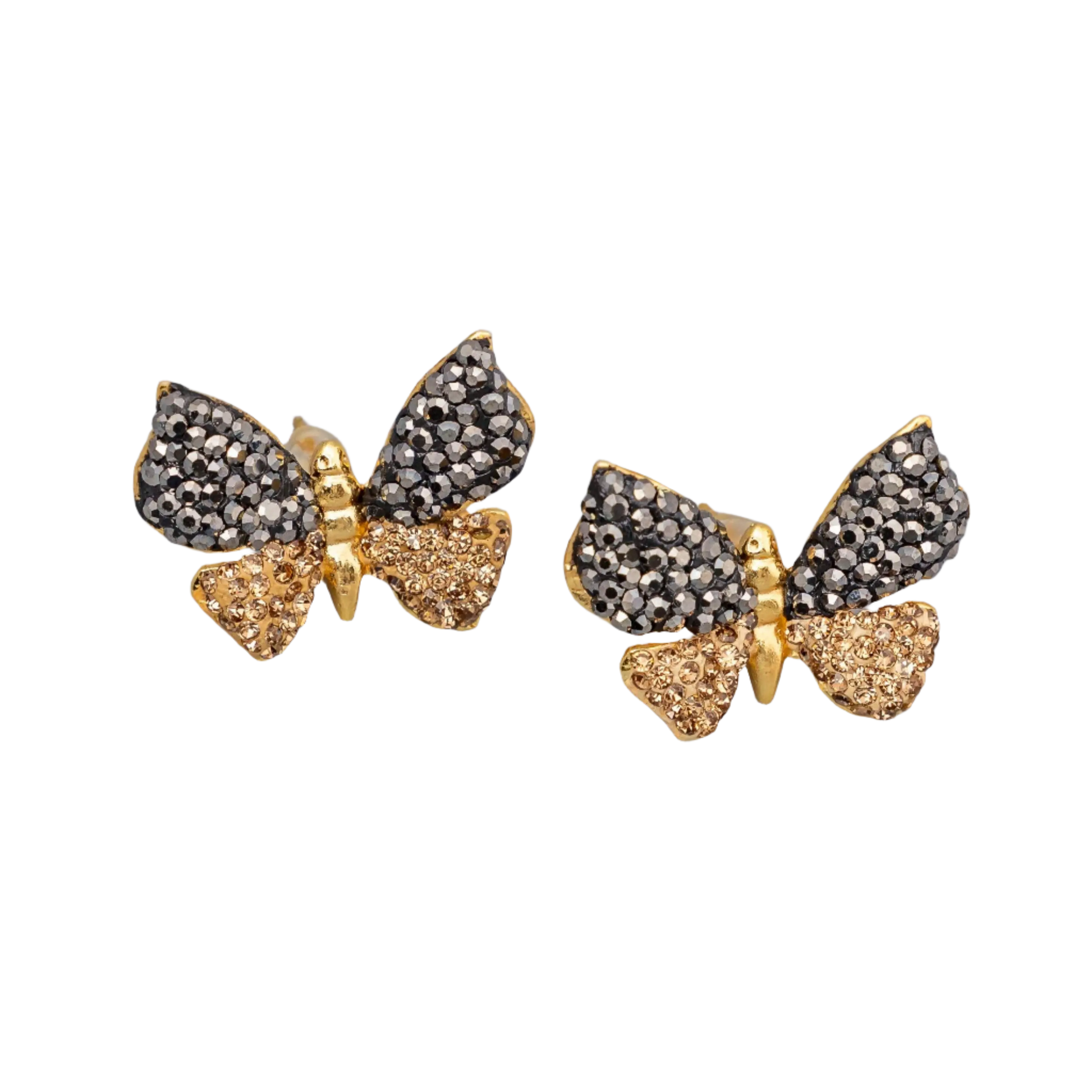 Black & Gold Zirconia Butterfly Earrings Hey Bou