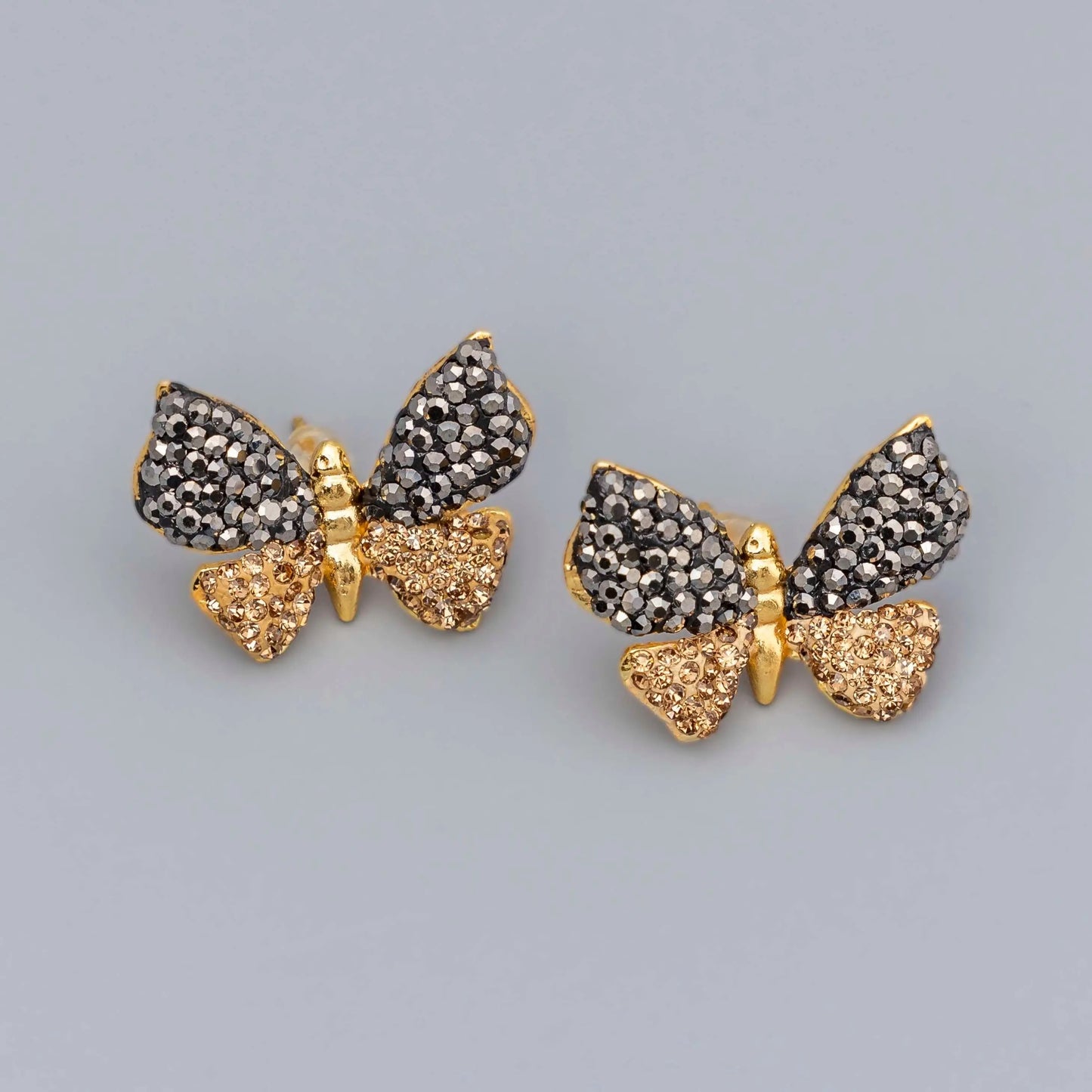Black & Gold Zirconia Butterfly Earrings Hey Bou