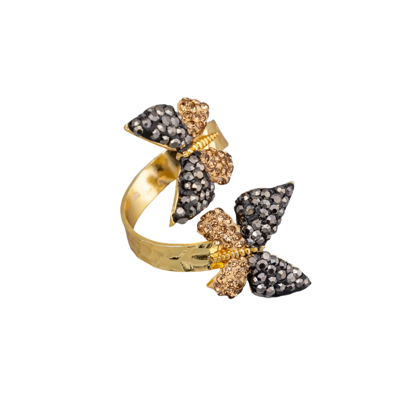 Black & Gold Zirconia Butterfly Ring Hey Bou
