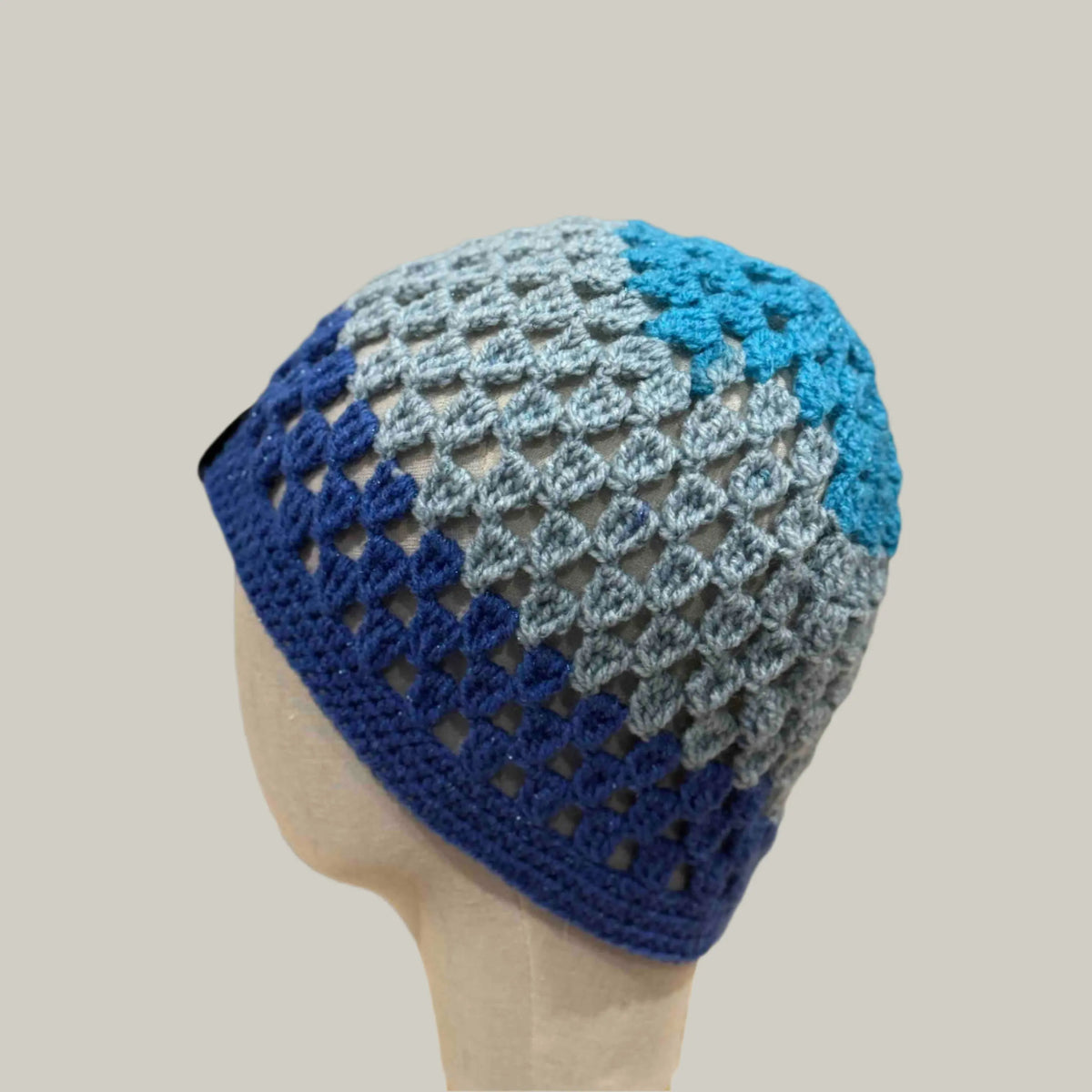 Blue Grey Purple Treble Cluster Adult Beanie 54-64cm H 22cm HeyBou - Made by Lisa
