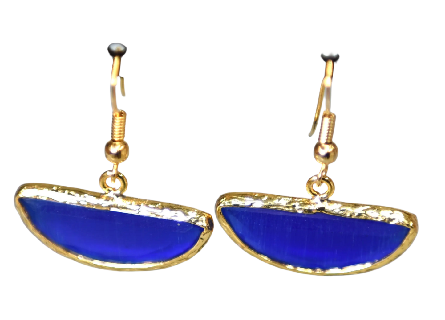 Gold Plated Royal Blue Semi Cat Eye Earrings Hey Bou