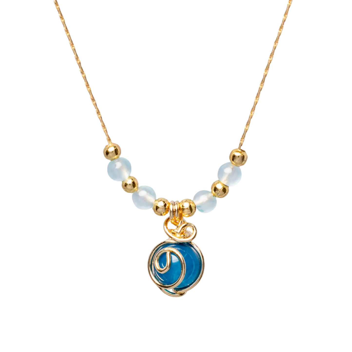 Gold Plated Natural Stone Agate Sphere Swirl & Beads Necklaces Hey Bou