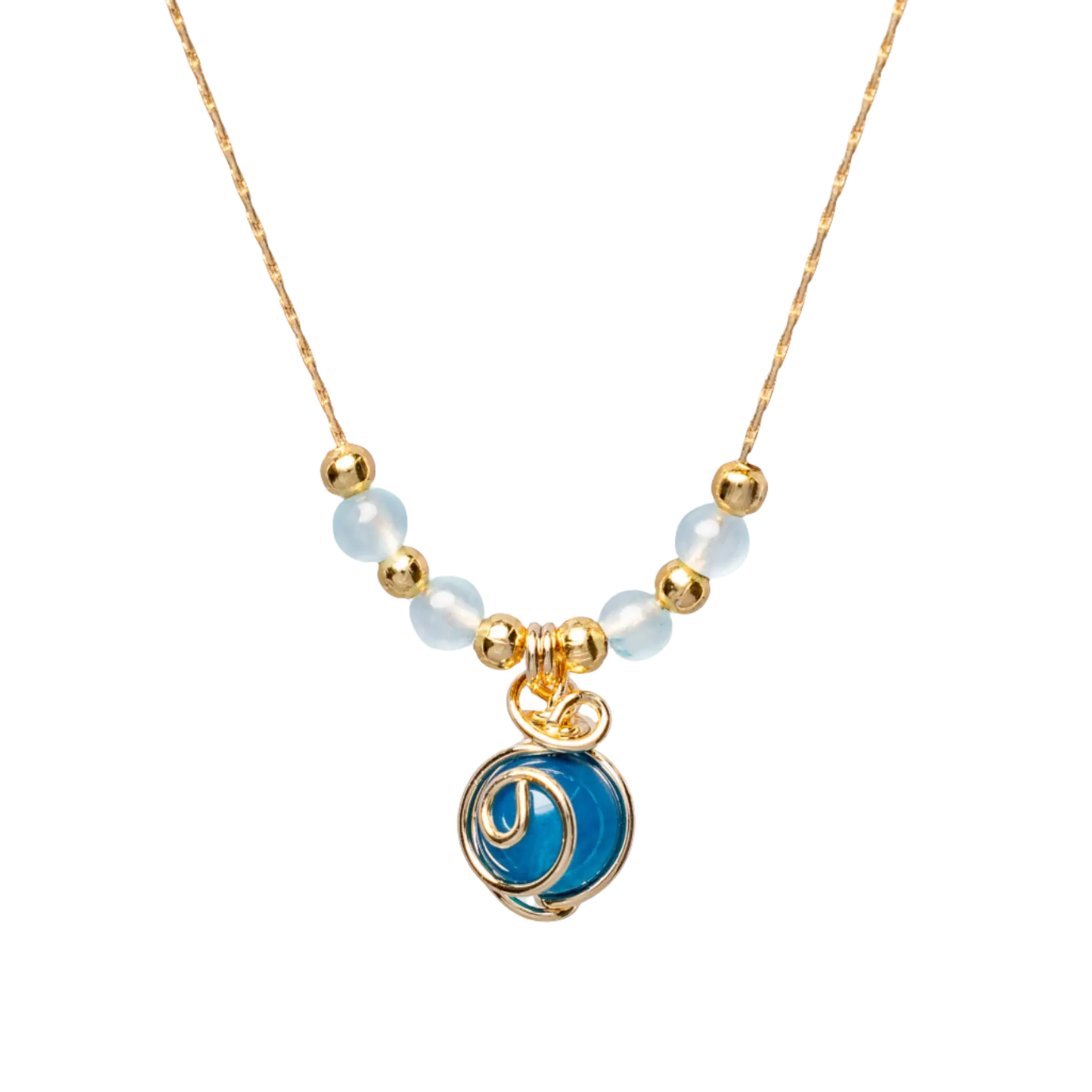 Gold Plated Natural Stone Agate Sphere Swirl & Beads Necklaces Hey Bou