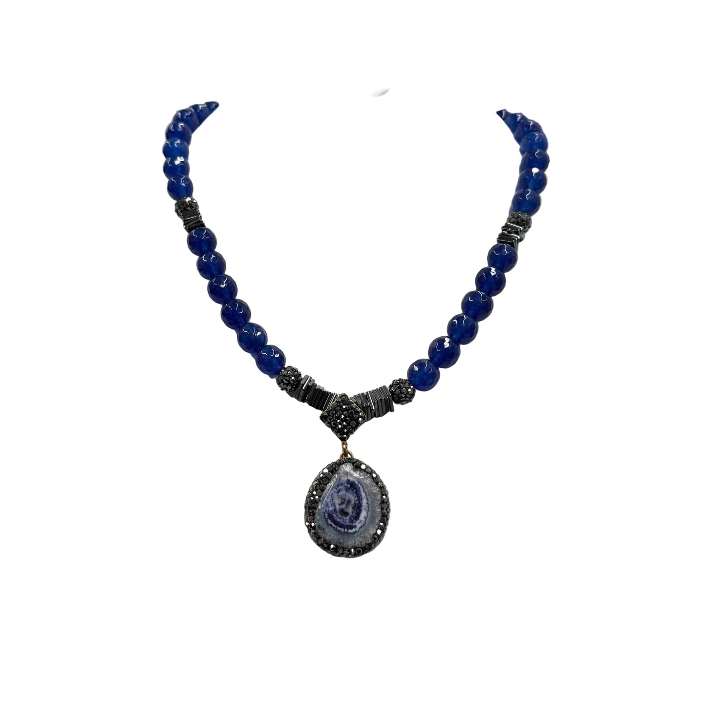 Blue Agate Pendent and Beaded Necklace Hey Bou