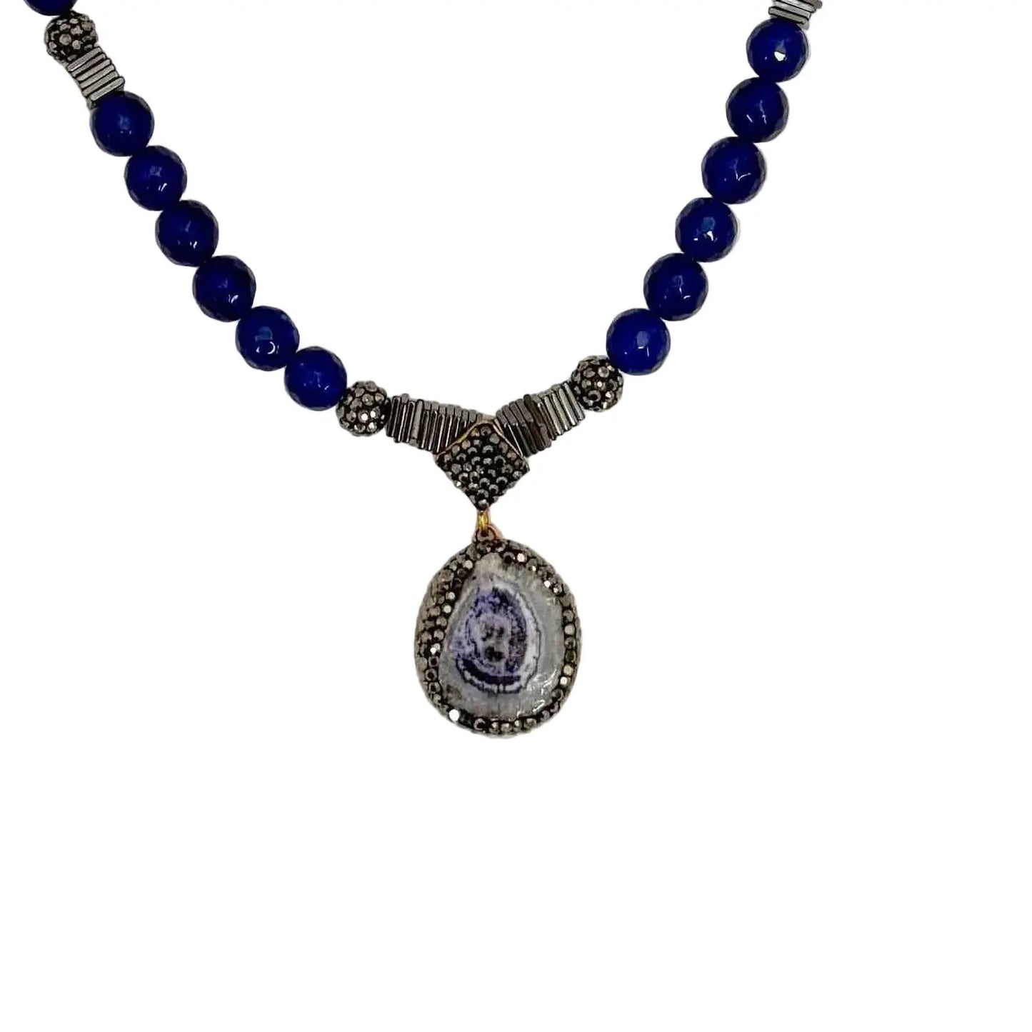 Blue Agate Pendent and Beaded Necklace Hey Bou