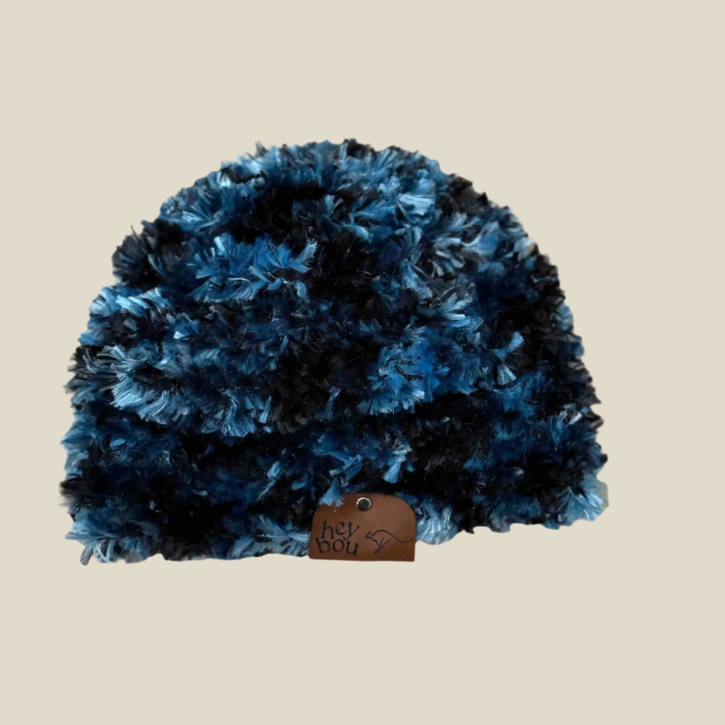 Blue Fluffy Knitted Child Beanie 44-52cm H 19cm HeyBou - Made by Lisa