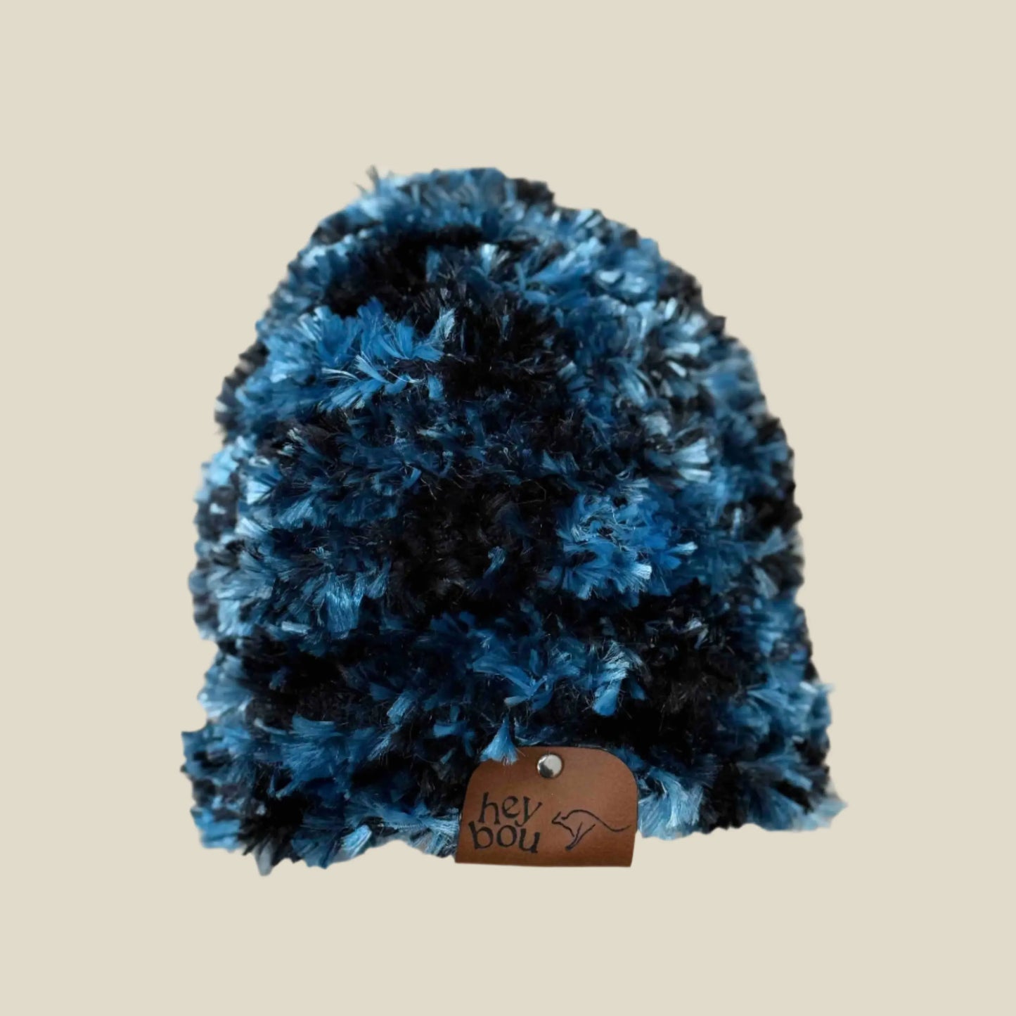 Blue Fluffy Knitted Child Beanie 44-52cm H 19cm HeyBou - Made by Lisa