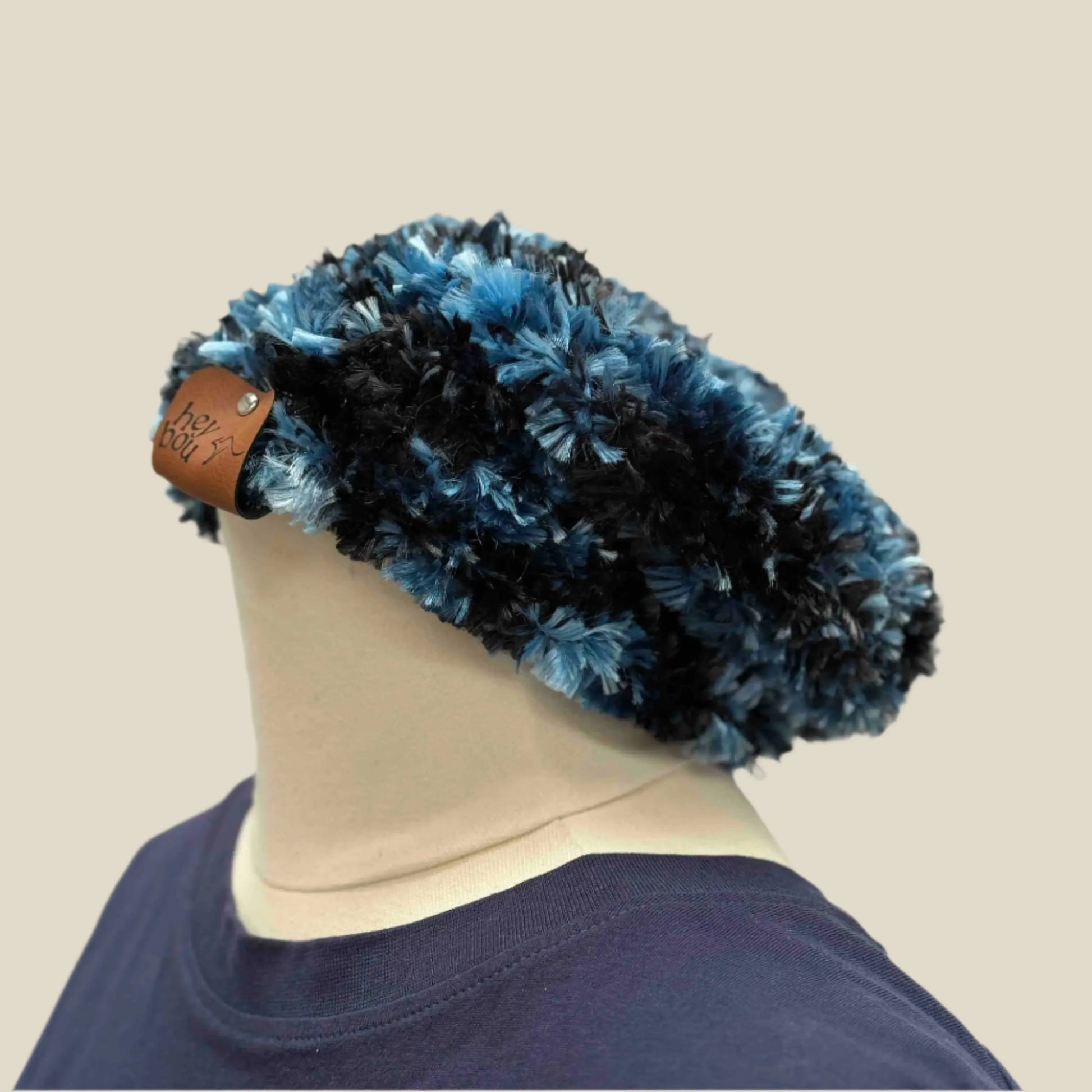 Blue Fluffy Knitted Child Beanie 44-52cm H 19cm HeyBou - Made by Lisa
